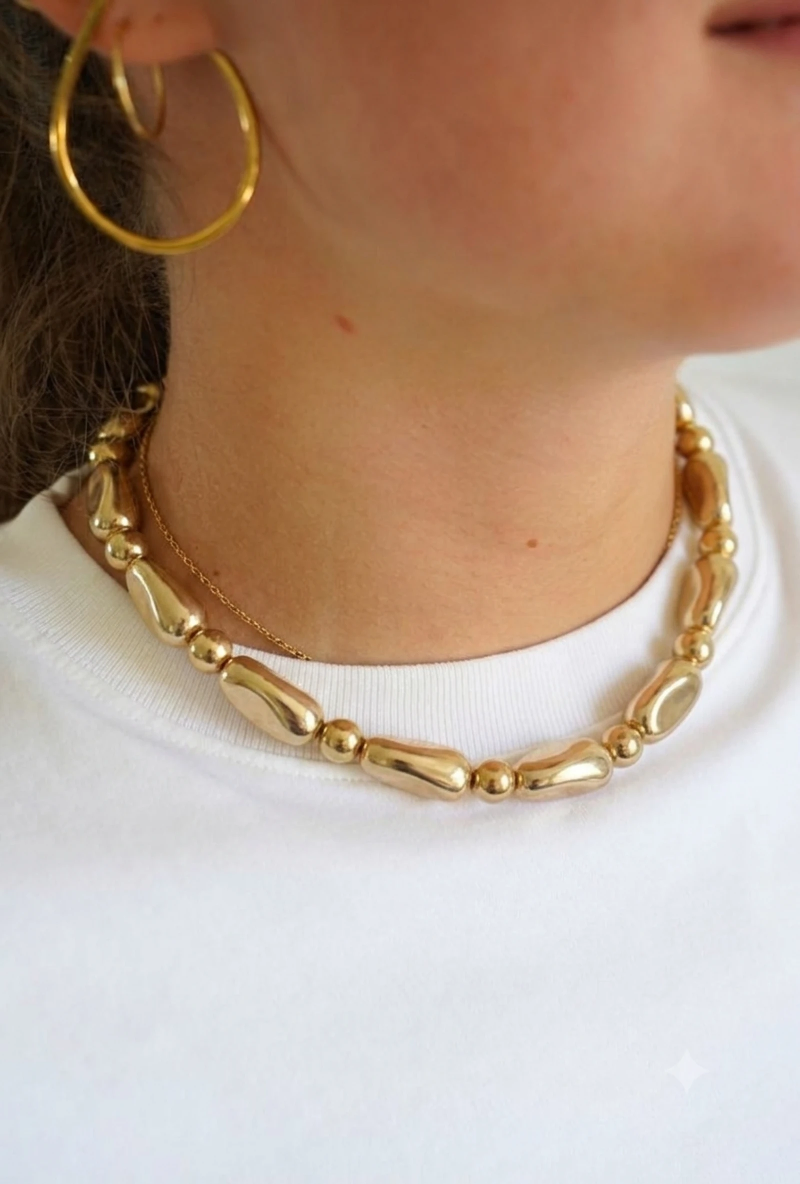 Collier grosses perles dorées – esprit Sézane – bohème chic – neuf jamais porté